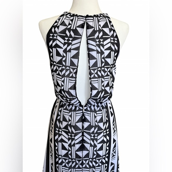 H&M Women's Sleeveless Chiffon Blouson Maxi Dress Black White Size 2 Side slits - Picture 4 of 10